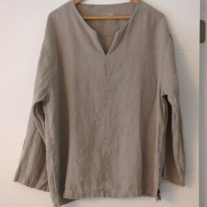 Simply Grey minimalist linen Tunic Boho Relaxed Modest Coastal Grandma Sz Large